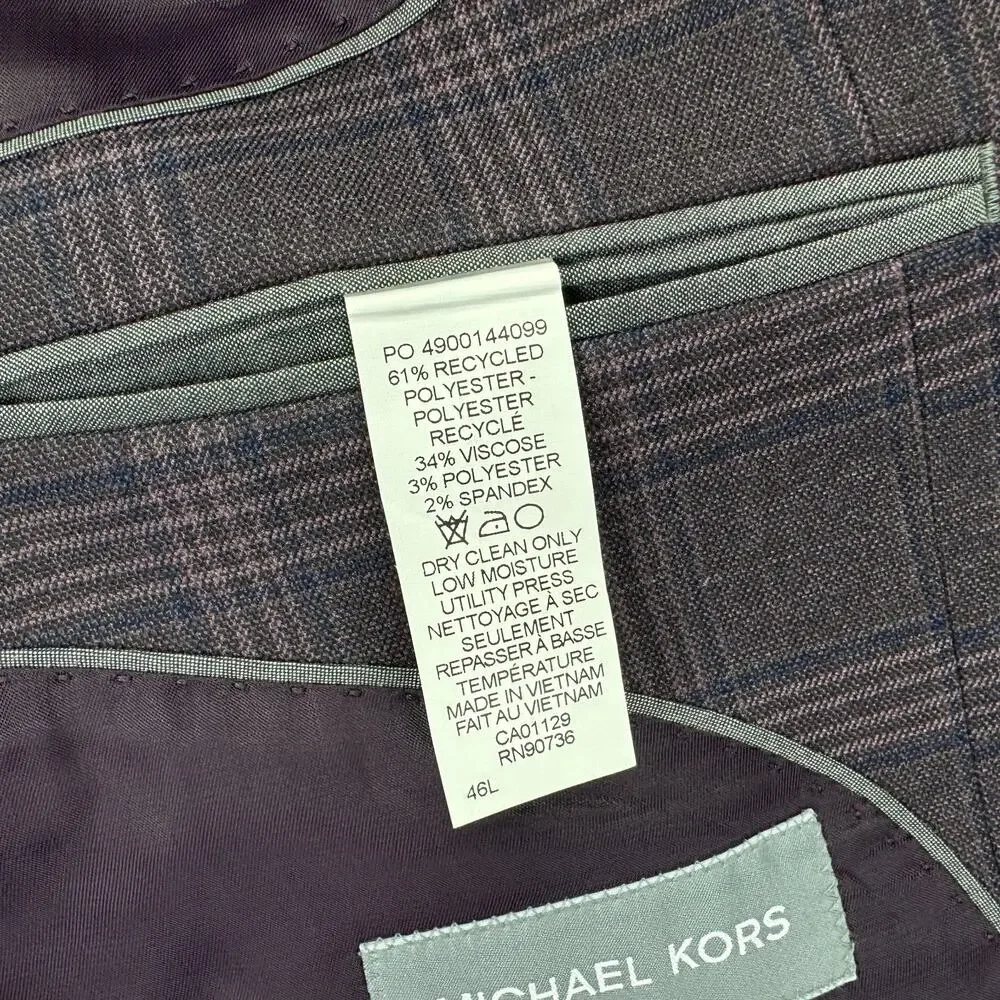 Michael Kors Mens Kent Classic Fit Stretch Plaid Sport Coat Burgundy 46L